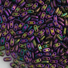 CzechMates 2x6mm Two Hole Bar Purple Iris Beads 15g (21495)
