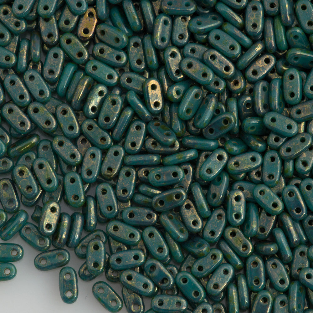 CzechMates 2x6mm Two Hole Bar Turquoise Bronze Picasso Beads 8g Tube (63130BT)