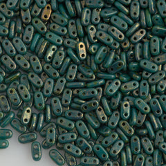 CzechMates 2x6mm Two Hole Bar Turquoise Bronze Picasso Beads 8g Tube (63130BT)