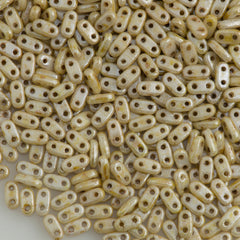 CzechMates 2x6mm Two Hole Bar Opaque Cream Luster Picasso Beads 15g (65401P)
