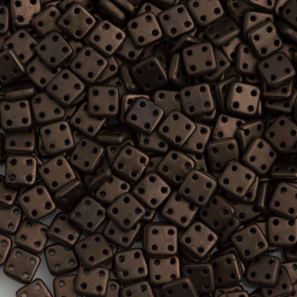 CzechMates 6mm Four Hole Quadratile Matte Dark Bronze Beads 15g (14415M)