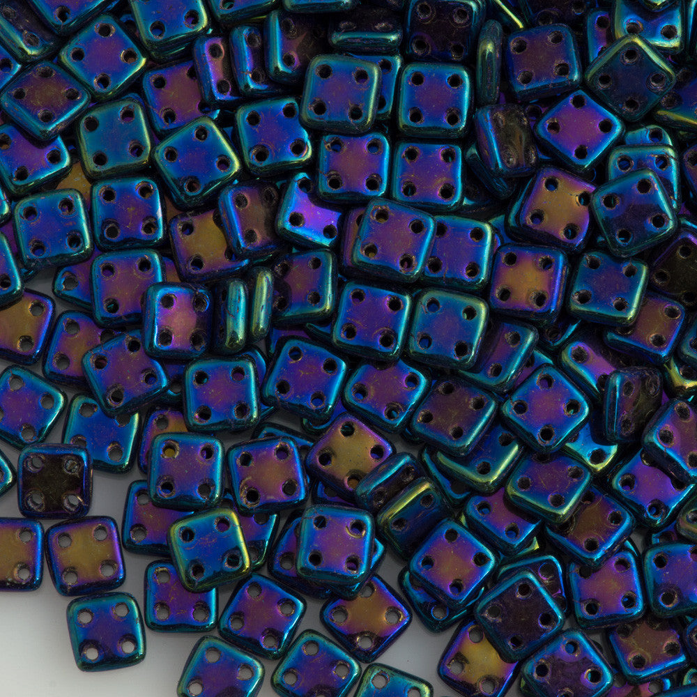 CzechMates 6mm Four Hole Quadratile Blue Iris Beads (21435)