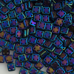 CzechMates 6mm Four Hole Quadratile Blue Iris Beads 8g Tube (21435)
