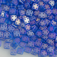 CzechMates 6mm Four Hole Quadratile Milky Sapphire Luster Iris Beads 15g (31010LR)