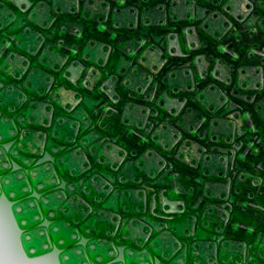 CzechMates 6mm Four Hole Quadratile Gold Marbled Green Emerald Beads 15g (50140GM)