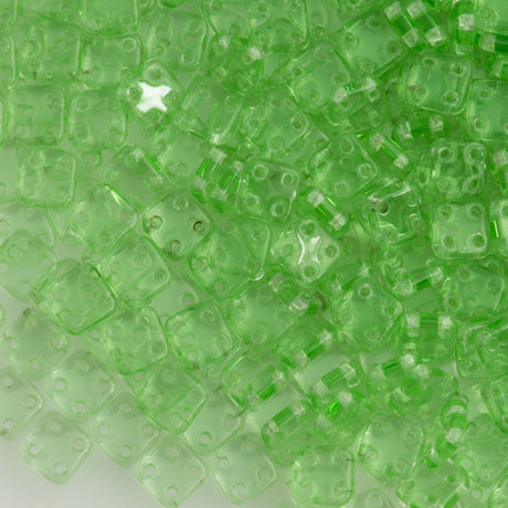 CzechMates 6mm Four Hole Quadratile Peridot Beads 15g (50500)