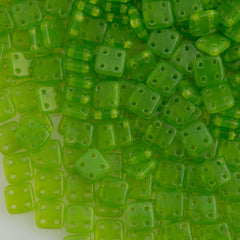 CzechMates 6mm Four Hole Quadratile Milky Dark Peridot Beads 15g (51010)