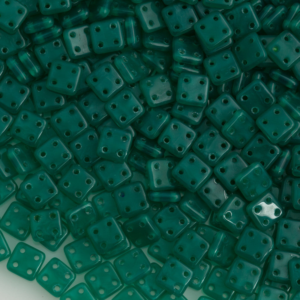 CzechMates 6mm Four Hole Quadratile Atlantis Green Beads 15g (52060)