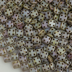 CzechMates 6mm Four Hole Quadratile Opaque Green Luster Beads (65431P)