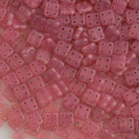 CzechMates 6mm Four Hole Quadratile Milky Pink Beads 15g (71010)