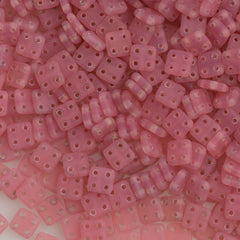 CzechMates 6mm Four Hole Quadratile Matte Milky Pink Beads 15g (71010M)