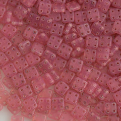 CzechMates 6mm Four Hole Quadratile Milky Pink Beads 15g (71010)