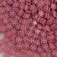 CzechMates 6mm Four Hole Quadratile Coral Pink Beads 8g Tube (74020)