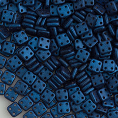 CzechMates 6mm Four Hole Quadratile Metallic Suede Blue Beads 15g (79031)