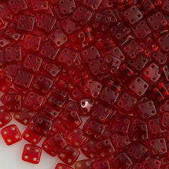 CzechMates 6mm Four Hole Quadratile Siam Ruby Beads 15g (90080)