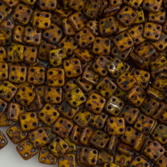 CzechMates 6mm Four Hole Quadratile Sunflower Yellow Picasso Beads 15g (93110T)