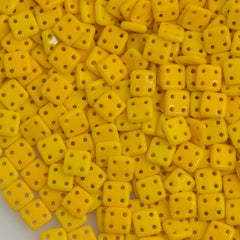 CzechMates 6mm Four Hole Quadratile Opaque Sunflower Yellow Beads 15g (93110)
