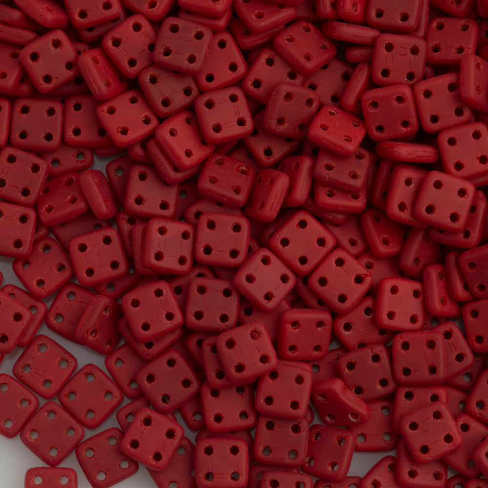 CzechMates 6mm Four Hole Quadratile Opaque Matte Red Beads 15g (93200M)