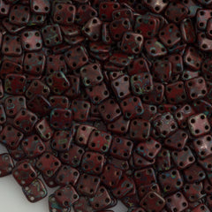 CzechMates 6mm Four Hole Quadratile Opaque Red Picasso Beads 15g (93200T)