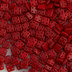 CzechMates 6mm Four Hole Quadratile Opaque Red Beads 15g (93200)