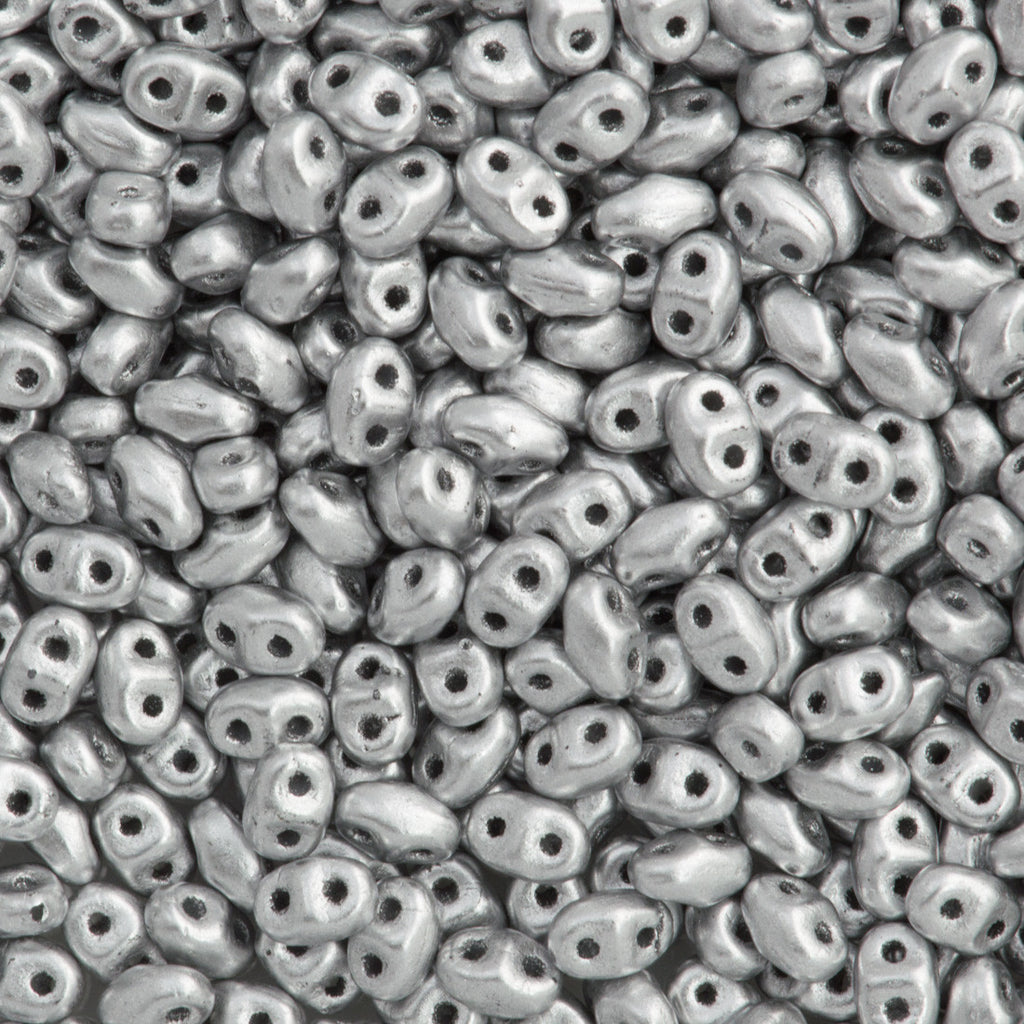 MiniDuo 2x4mm Two Hole Beads Opaque Bright Silver 8g Tube (01700)