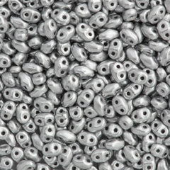 MiniDuo 2x4mm Two Hole Beads Opaque Bright Silver 8g Tube (01700)