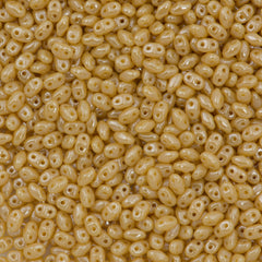 MiniDuo 2x4mm Two Hole Beads Opaque Desert Tan White Luster 8g Tube (13020WL)