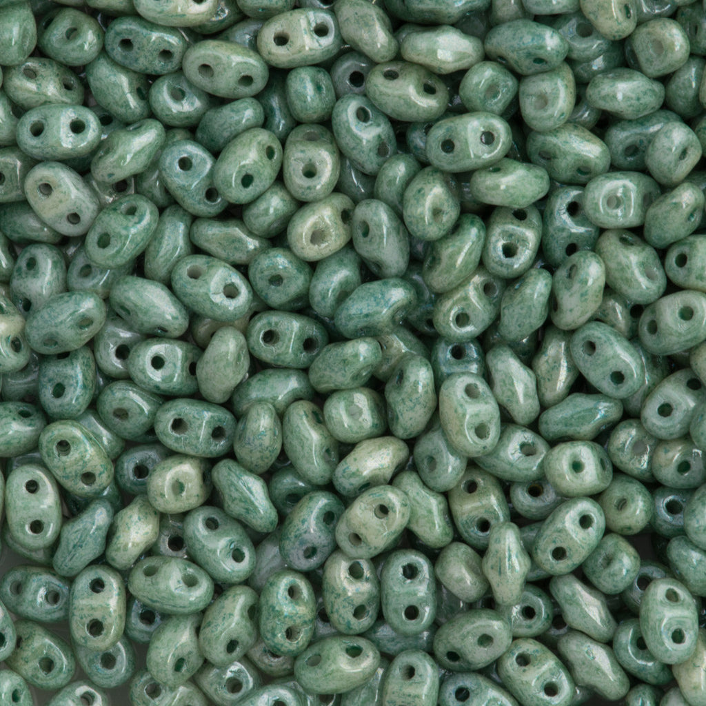 MiniDuo 2x4mm Two Hole Beads Opaque Fern Green Luster 8g Tube (14459P)