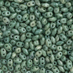 MiniDuo 2x4mm Two Hole Beads Opaque Fern Green Luster 8g Tube (14459P)