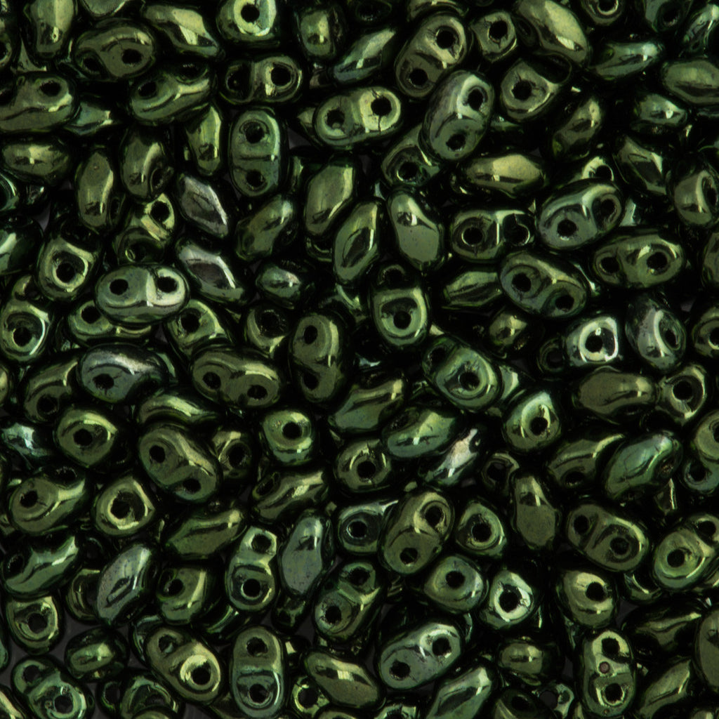 MiniDuo 2x4mm Two Hole Beads Metallic Green 8g Tube (14495B)
