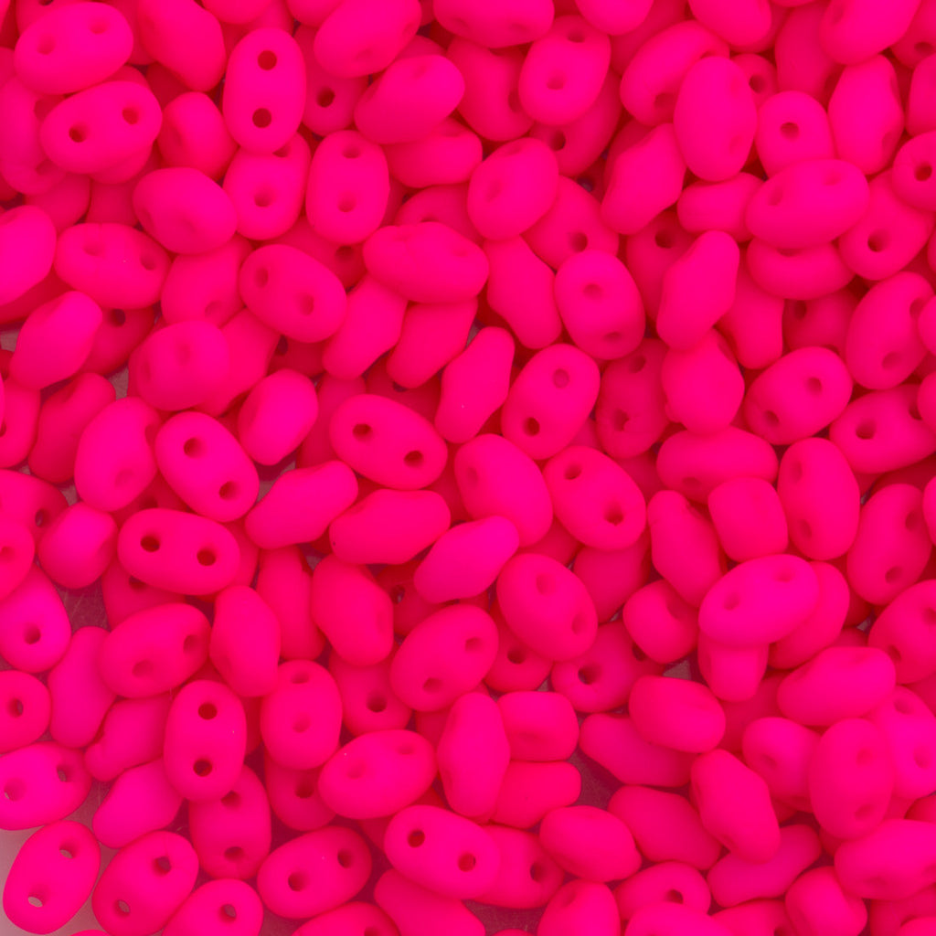 MiniDuo 2x4mm Two Hole Beads Neon Pink 8g Tube (25123)