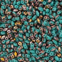 MiniDuo 2x4mm Two Hole Beads Opaque Pastel Green Capri Gold 8g Tube (63030CG)