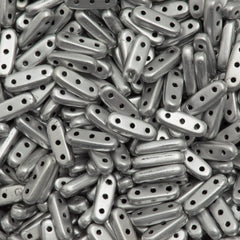 CzechMates Three Hole Beam Beads Matte Metallic Silver (01700K)