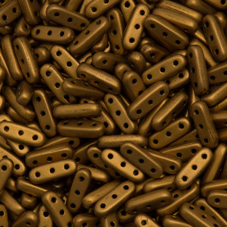 CzechMates Three Hole Beam Beads Matte Metallic Goldenrod 15g (01730K)