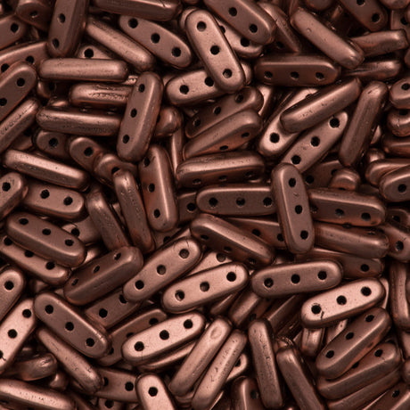 CzechMates Three Hole Beam Beads Matte Metallic Bronze Copper 7.7g Tube (01780K)