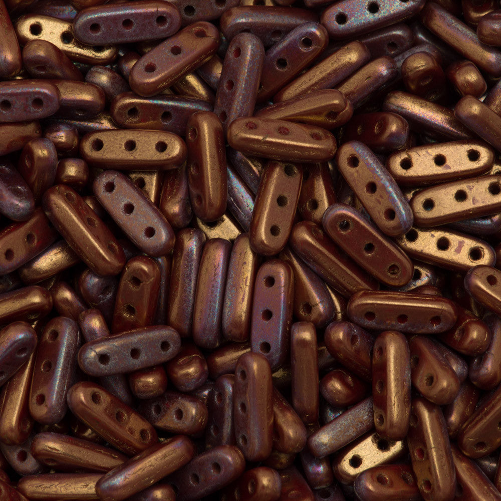CzechMates Three Hole Beam Beads Opaque Dark Bronze Luster Iris 7.7g Tube (14415R)
