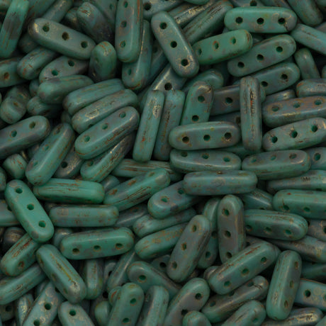 CzechMates Three Hole Beam Beads Turquoise Copper Picasso (63130CT)