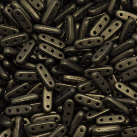 CzechMates Three Hole Beam Beads Metallic Suede Dark Green 15g (79082)
