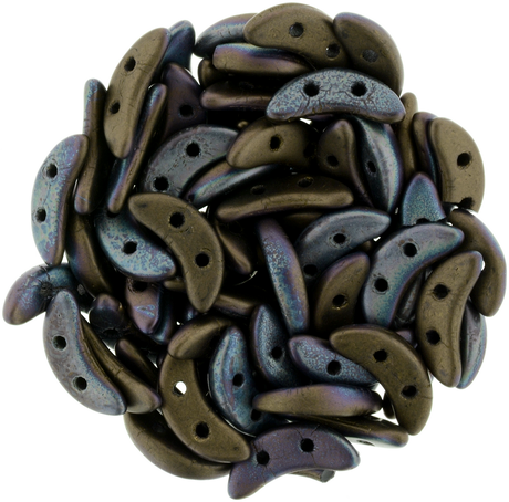 CzechMates 3x10mm Two Hole Crescent Matte Jet Bronze Vega Beads 15g (23980YM)