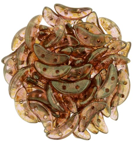 CzechMates 3x10mm Two Hole Crescent Luster Rose Gold Topaz Beads 15g (65491)