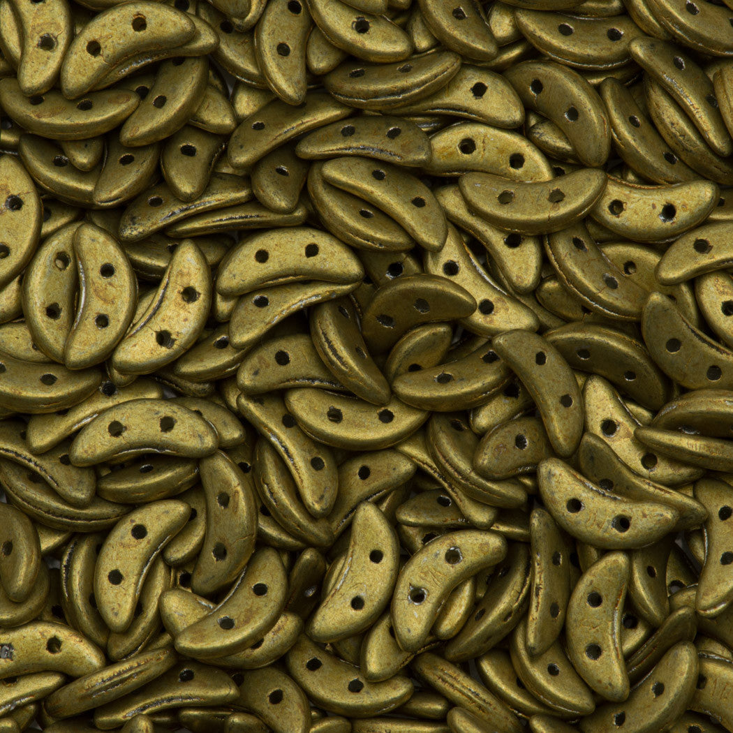 CzechMates 3x10mm Two Hole Crescent Saturated Metallic Yellow Green Beads 15g (77045)