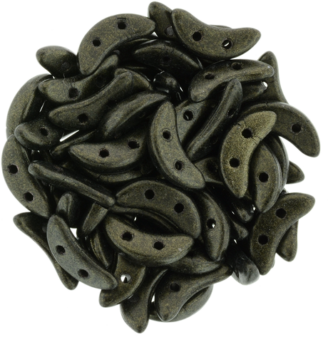 CzechMates 3x10mm Two Hole Crescent Metallic Suede Dark Green Beads 15g (79082)