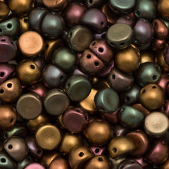 CzechMates 7mm Cabochon Two Hole Beads Matte Metallic Bronze Iris 6.7g Tube (01640K)