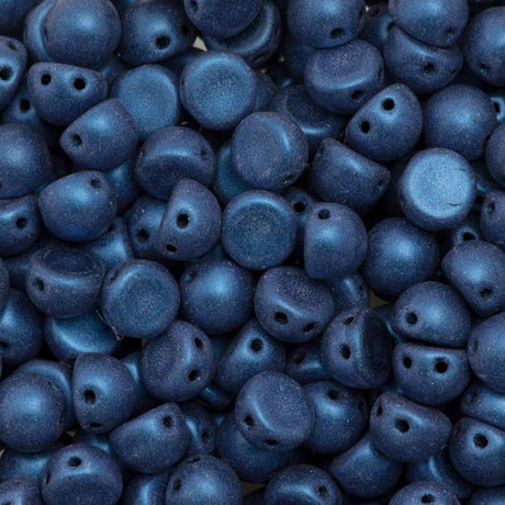 CzechMates 7mm Cabochon Two Hole Beads Metallic Sueded Blue 15g (79031)