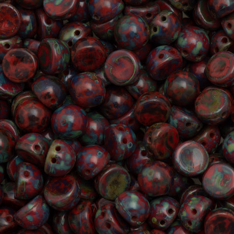 CzechMates 7mm Cabochon Two Hole Beads Opaque Red Picasso 6.7g Tube (93200T)