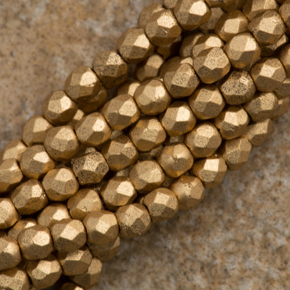 100 Czech Fire Polished 2mm Round Bead Matte Metallic Flax (01710K)