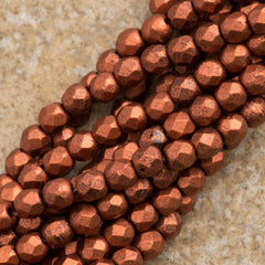 100 Czech Fire Polished 2mm Round Bead Matte Metallic Antique Copper (01750K)