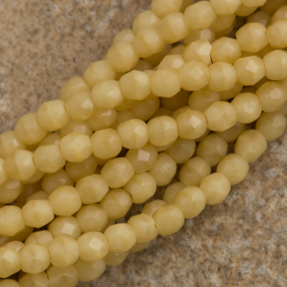 100 Czech Fire Polished 2mm Round Bead Antique Beige (13060)