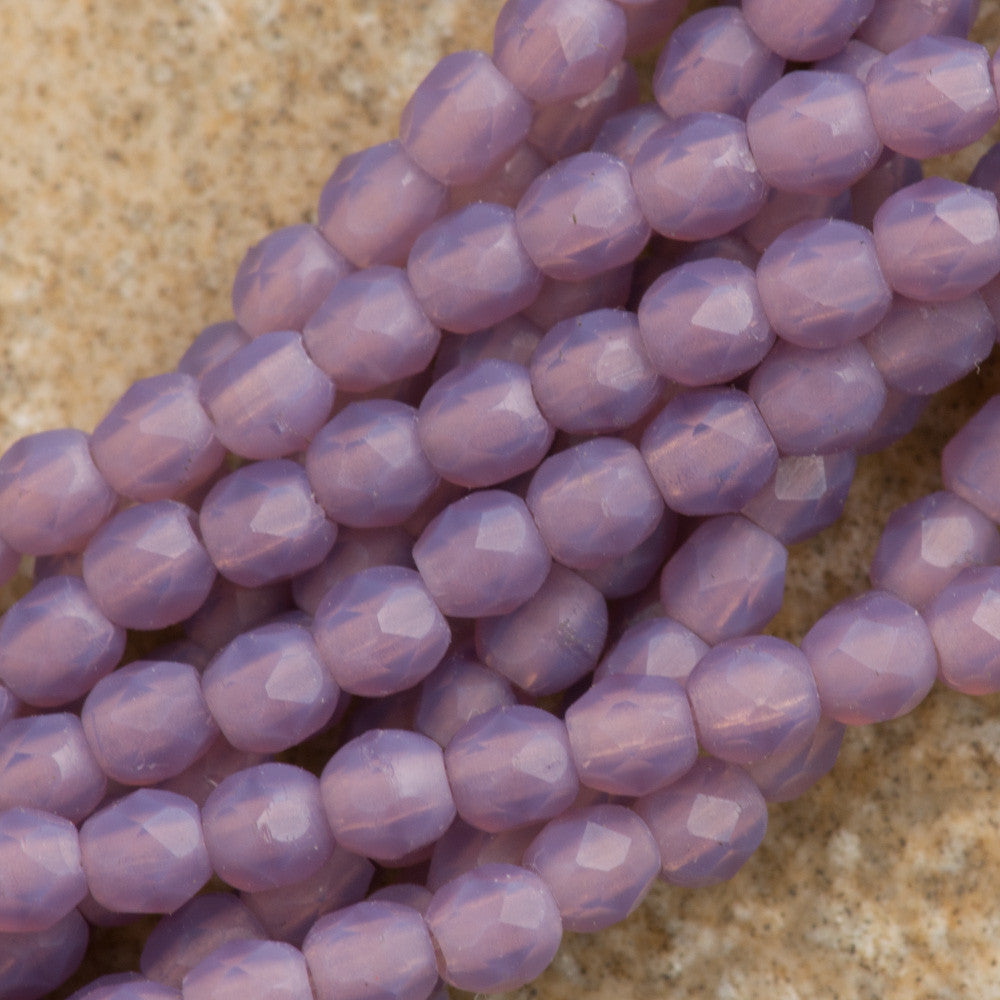 100 Czech Fire Polished 2mm Round Bead Matte Milky Amethyst (21010M)