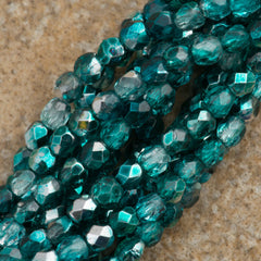 100 Czech Fire Polished 2mm Round Bead Teal Mirror (55130K)